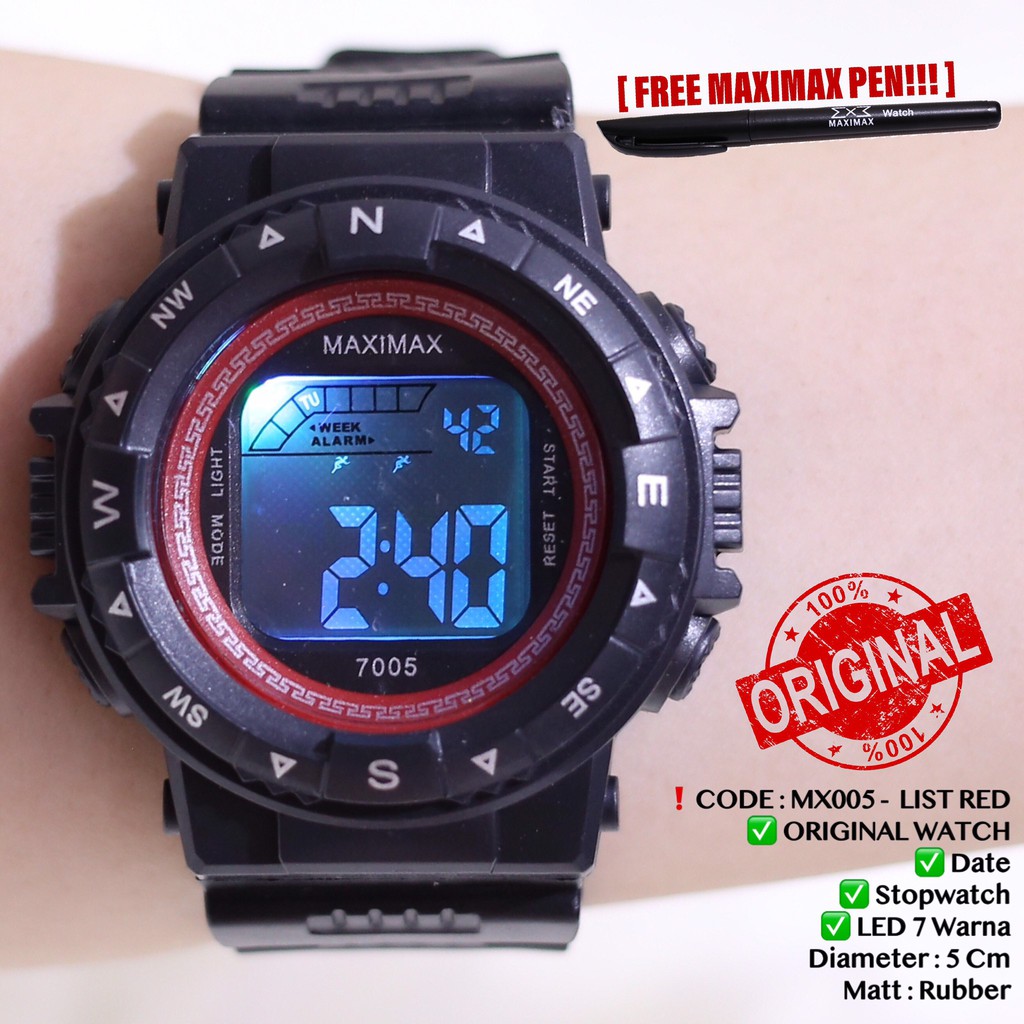 Jam tangan digital pria wanita FREE PUPLEN MAXIMAX model gshock LED watch MX7005