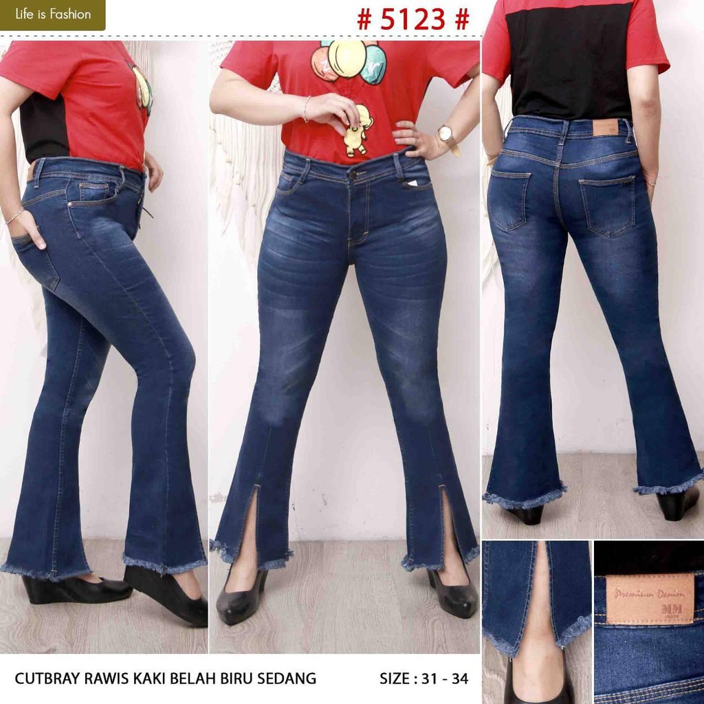 Celana Jeans Wanita Cutbray Slit Depan Rawis 27 28 29 30 31 32 33 34 Bisa Bayar Ditempat(COD)