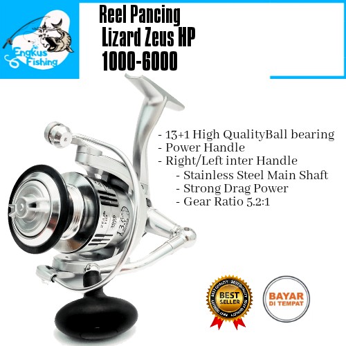 Reel Pancing Lizard Zeus Hp 1000 - 6000 (13+1 Bearing) Power Handle - Engkus Fishing