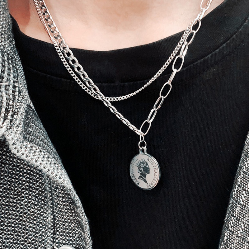 Kalung Double Layer Liontin Hati Bahan Titanium Steel Gaya Hip Hop Untuk Pria Dan Wanita