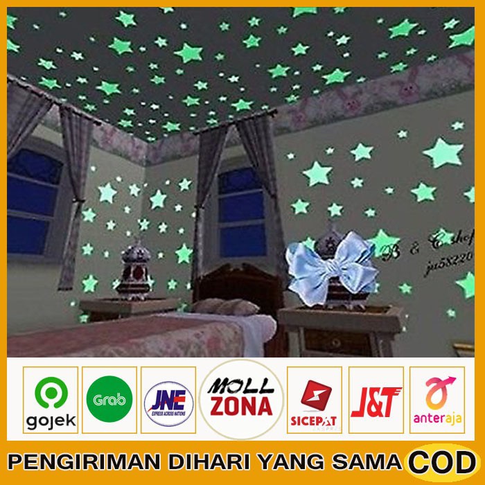 HIASAN DINDING STAR WALL STICKER STIKER BINTANG GLW IN DARK 100 PCS