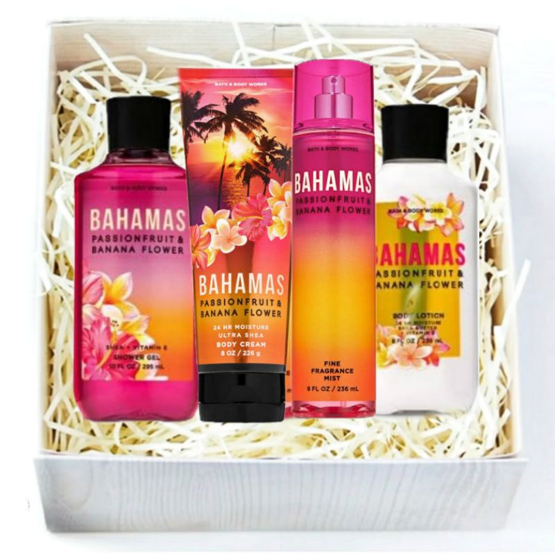 BATH AND BODY WORKS BBW BAHAMAS PASSIONFRUIT &amp; BANANA FLOWER SERIES MIST LOTION SHOWER GEL BODY CREAM HAND CREAM SHOWER GEL BODY CREAM LOTION MIST WASH WALLFLOWER ROOMSPRAY SCENTPORTABLE GENTLE GEL DEEP CLEANSING GENTLE FOAMING CREAMY LUXE