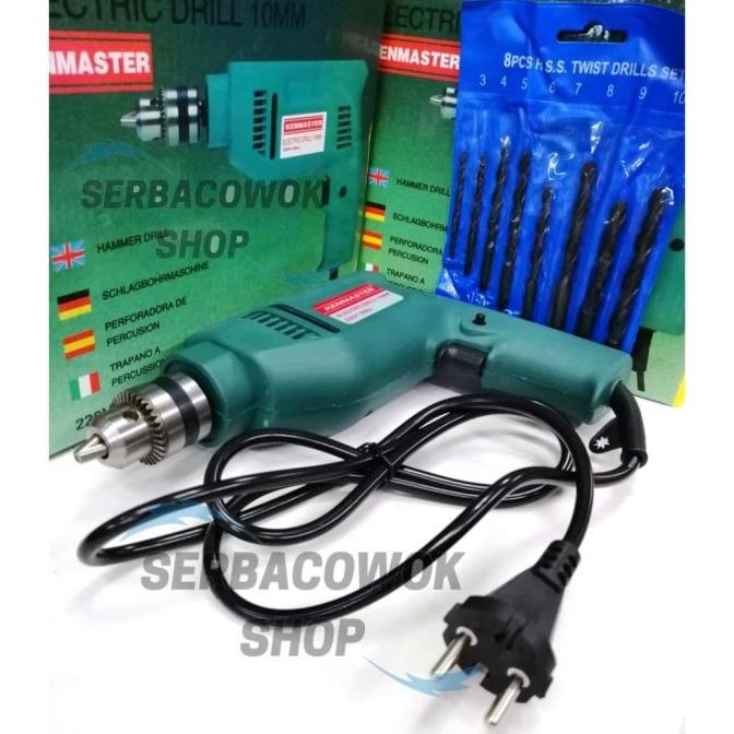 Mesin Bor Listrik Bor Tangan Kenmaster 10 Mm Plus Mata Bor Set Besi