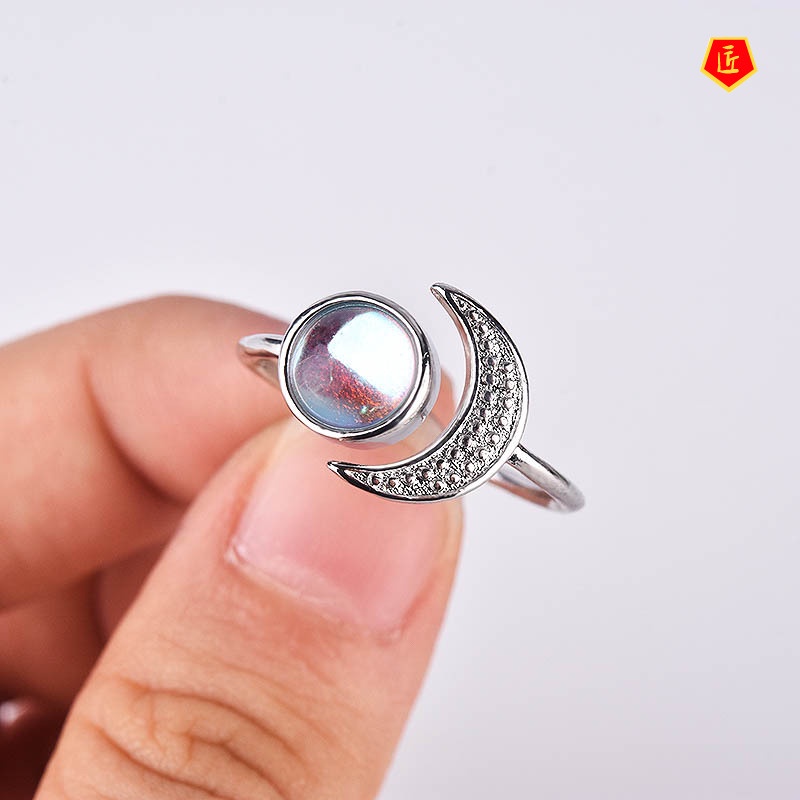 [Ready Stock]925 Silver Moonstone Ring Sun Moon Gem Creative Personality