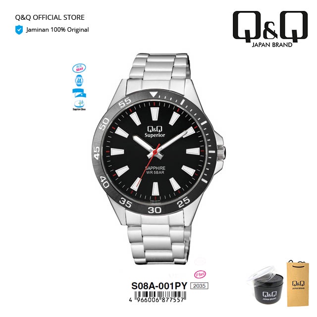 Q&Q QnQ QQ Jam Tangan Pria Rantai Besi Analog Stainless Steel - S08 S08A Superior Water Resist 5 BAR-2