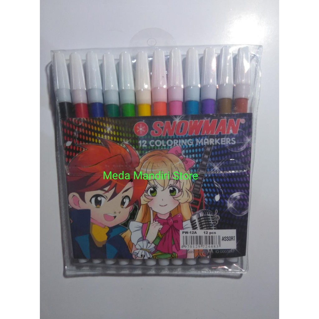 (12 Pcs) Spidol Kecil Pencil Marker Set Lengkap 12 Warna Warni Snowman