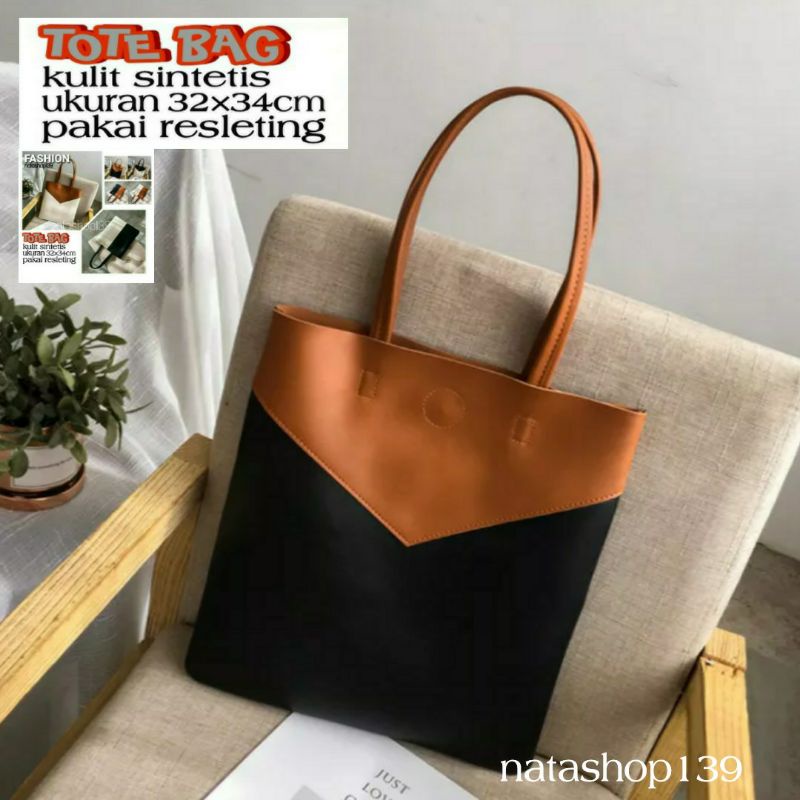 TOTE BAG Tas Bahu Tas Jinjing Bahan Sintetis Pakai Resleting