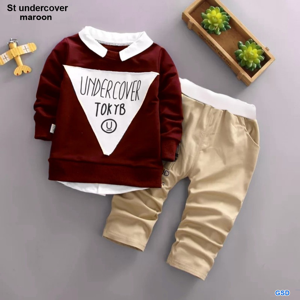 St undercover/stelan atasan model kemeja dan celana/pakaian setelan anak laki murah/baju anak terbru