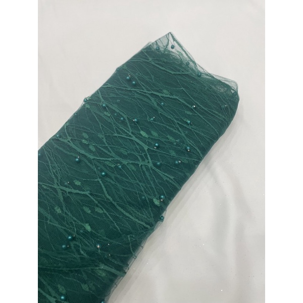 kain Tulle akar mutiara-Hijau botol