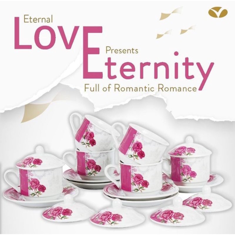 Cangkir set keramik vicenza + tutup motif eternity ( Y85 )