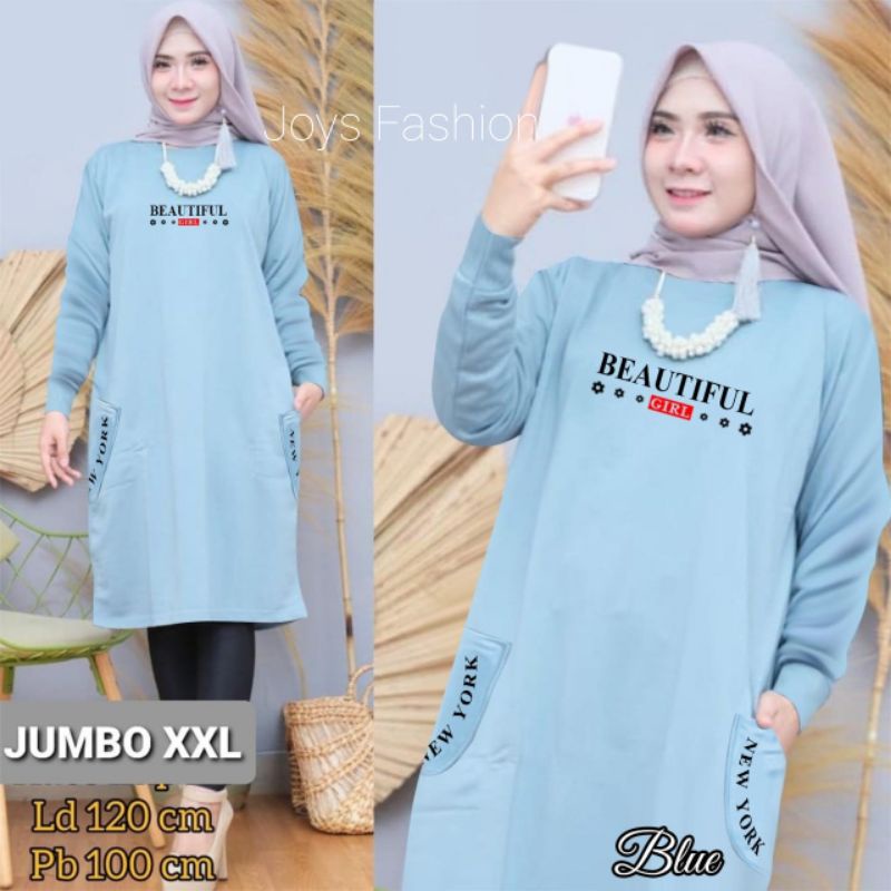 JF Tunik Kaos Wanita Lengan Panjang Jumbo Babyterry Xxl Dewasa Terbaru BEAUTIFUL LD 120 PJ 100