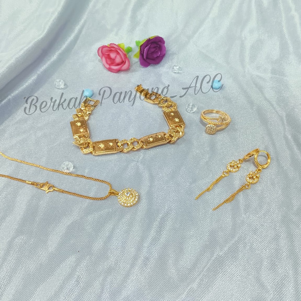 SET DEWASA PLAT 4 BUNGA  perhiasan super berkelas fashion korea anti karat dan anti luntur