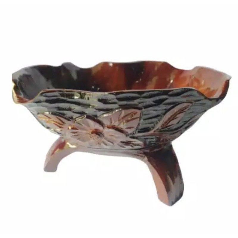 TEMPAT BUAH BENTUK MANGKOK KAYU JATI UKIR BUNGA 27×35×22 CM - KERANJANG BUAH UNIK