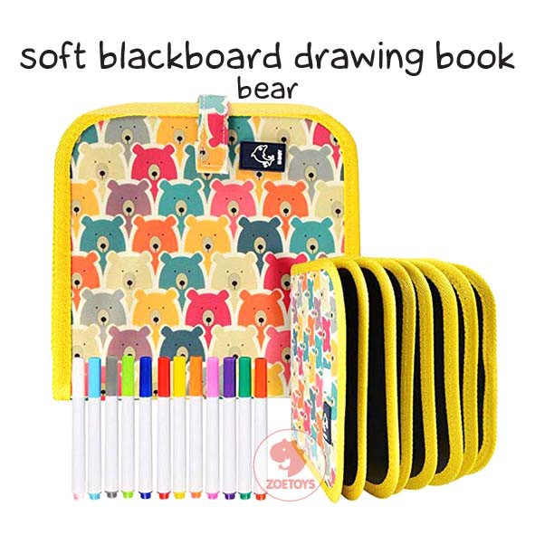 Zoetoys Soft Blackboard Drawing Book 12 pen | Buku Papan Tulis Anak Bisa Dihapus | Erasable Book