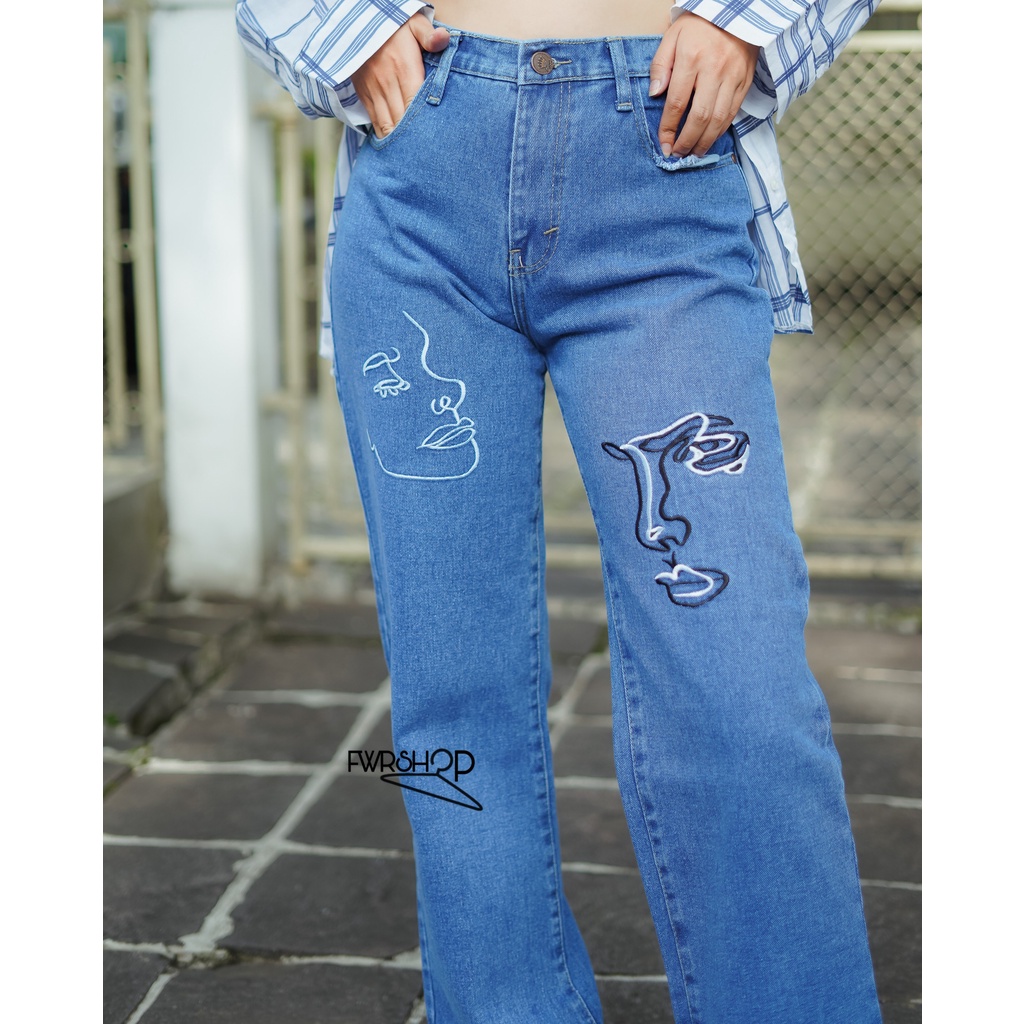FWR - Highwaist Loose wanita Jeans Jenner korean style