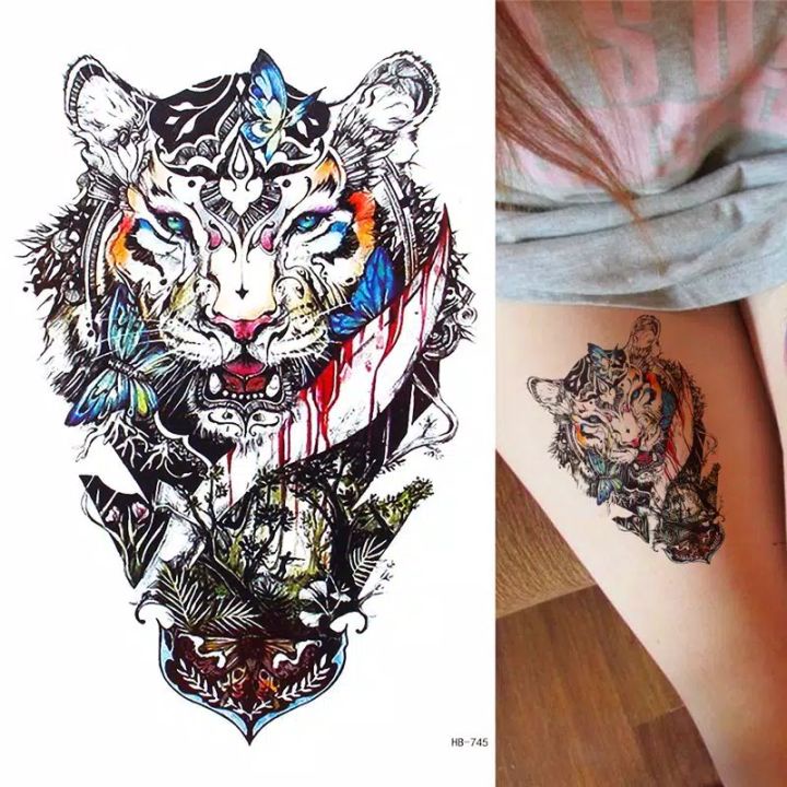 Tato Temporer ZARIL HB-745 KEPALA HARIMAU WARNA WARNI size 21*15cm | Anti Air TATO STIKER TEMPEL