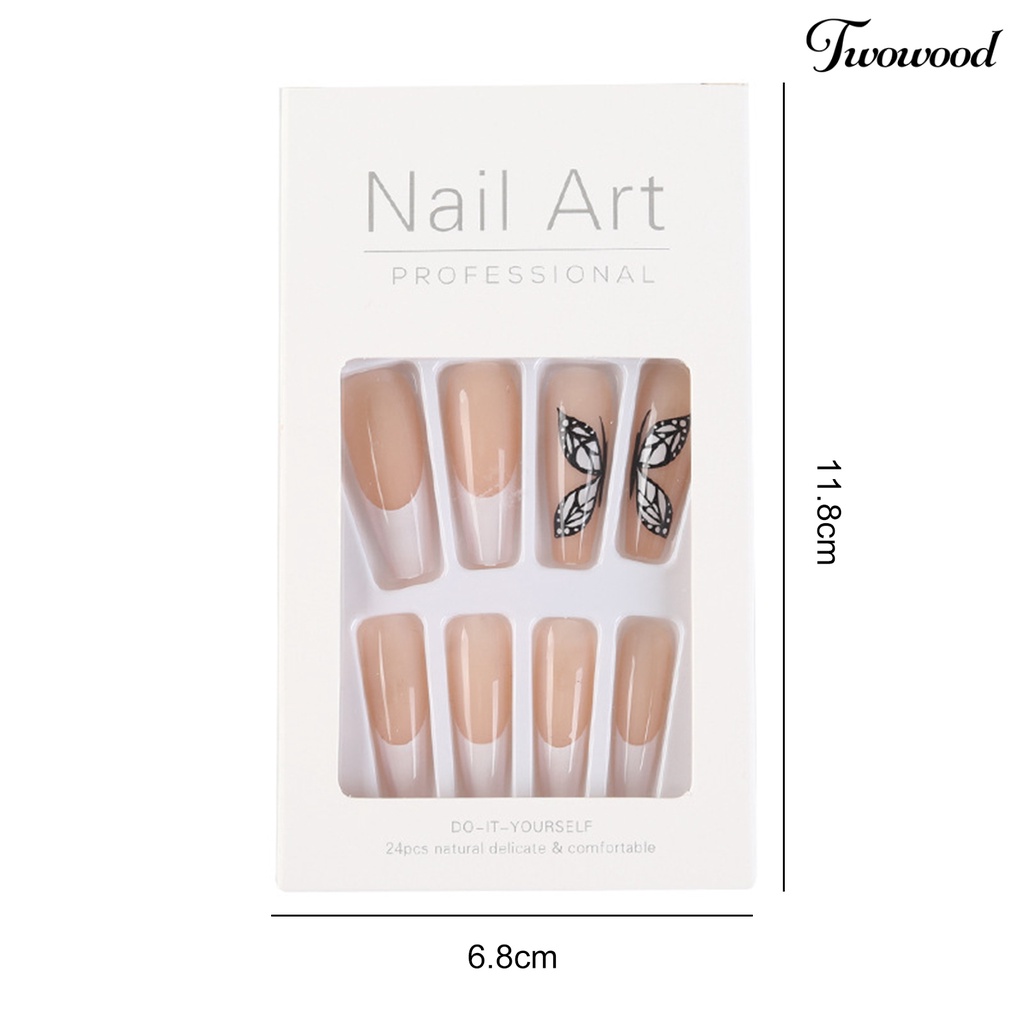 Twowood 1 Set Kuku Palsu Full Cover Bisa Dilepas Dengan Lem Untuk Manicure / Nail Art