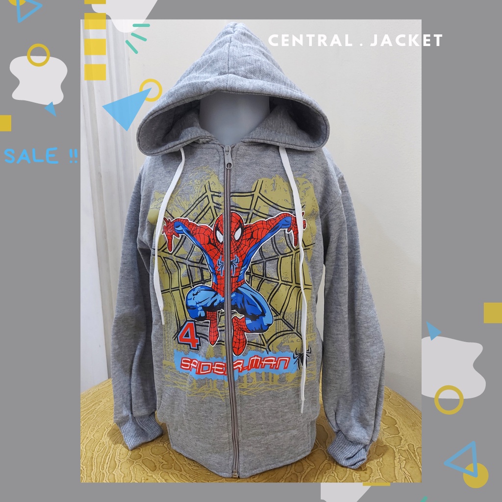 JAKET ANAK LAKI SUPERHERO - JAKET ANAK TK SD - HOODIE ANAK TEBAL WARNA BIRU ABU DONGKER