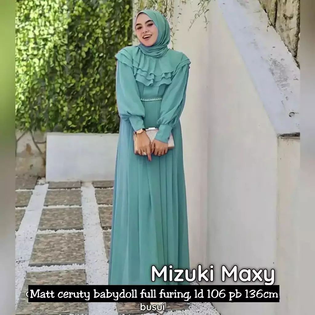 MIZUKI DRESS IK CERUTY BABYDOLL FULL PURING LD 106 cm PB 136 cm ZIPPER BELAKANG Gamis Wanita Terbaru