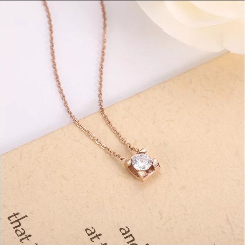 Kalung Titanium THE ONE CRYSTAL Tersedia Warna Rosegold, Gold dan Silver