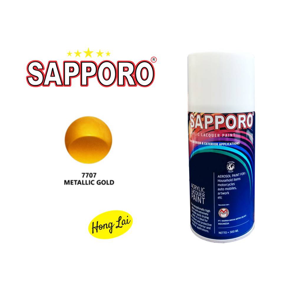 Sapporo Paint Metallic Gold 7707/Emas Metalik/cat semprot/pylox/pylok
