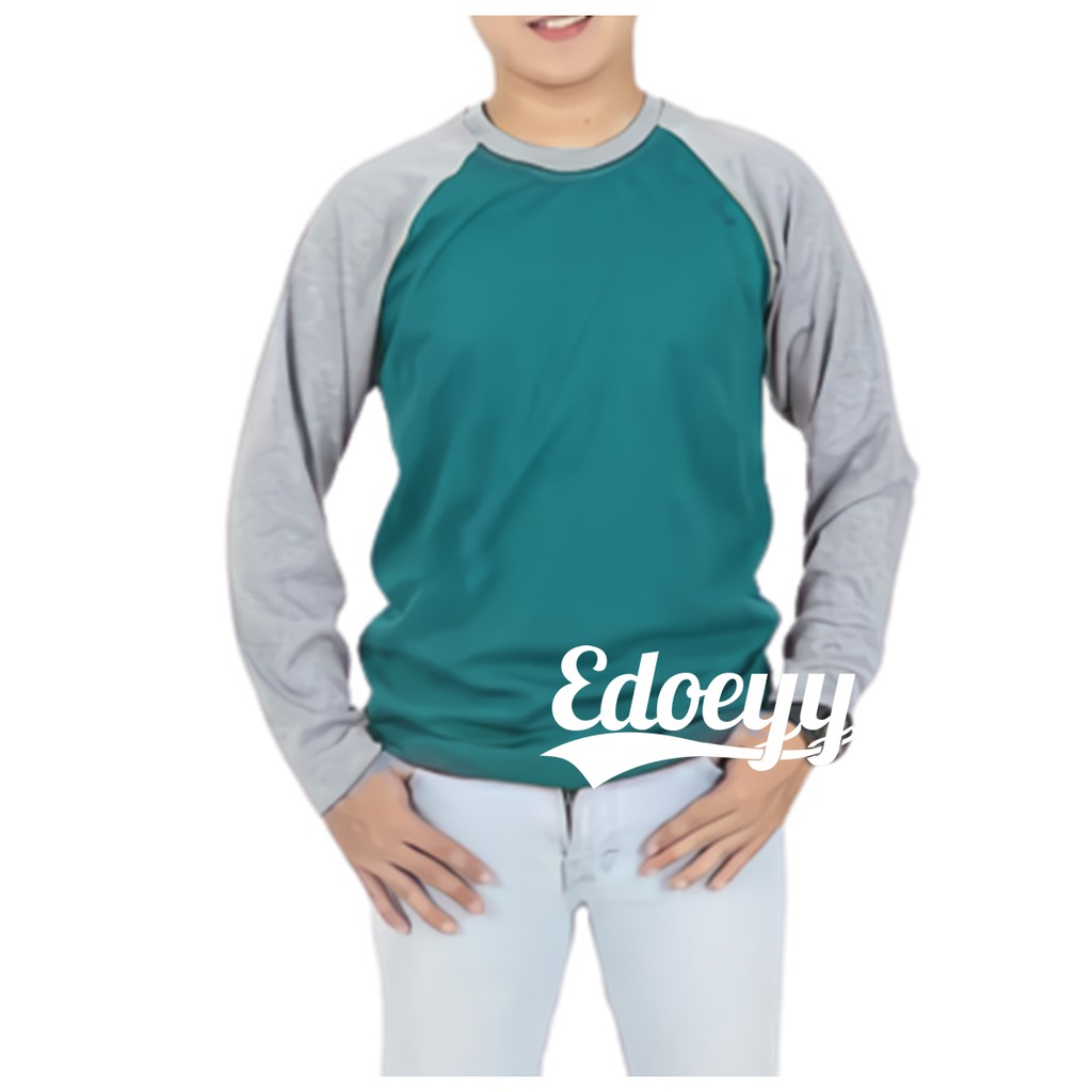 Kaos Raglan Badan Hijau Tosca Lengan Abu / Baju Raglan Badan Warna Lengan Panjang/Reglan Badan Warna