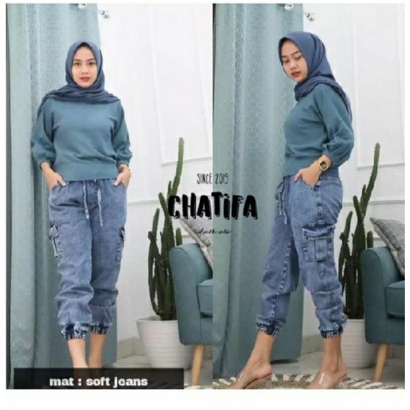 Hb Celana Jogger Jeans Wanita Jogger Kargo Jeans Shopee Indonesia