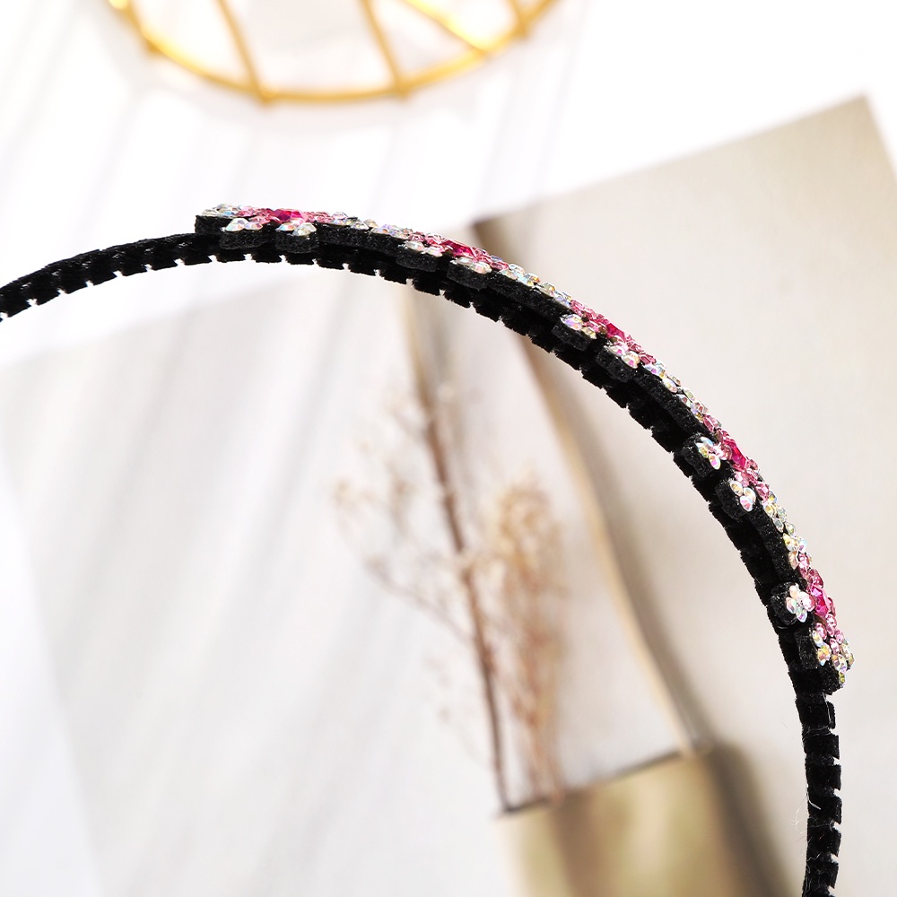 Fashion Headband Non-Slip Bezel Colorful Rhinestone Flower Hair Hoop Band Elastic Hair Band for Women Hair Accessories