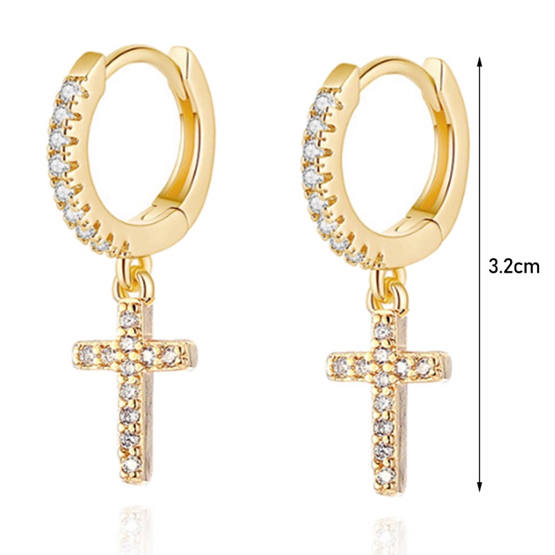 Anting Liontin Salib Bahan Zirkon Warna Silver Untuk Aksesoris Wanita