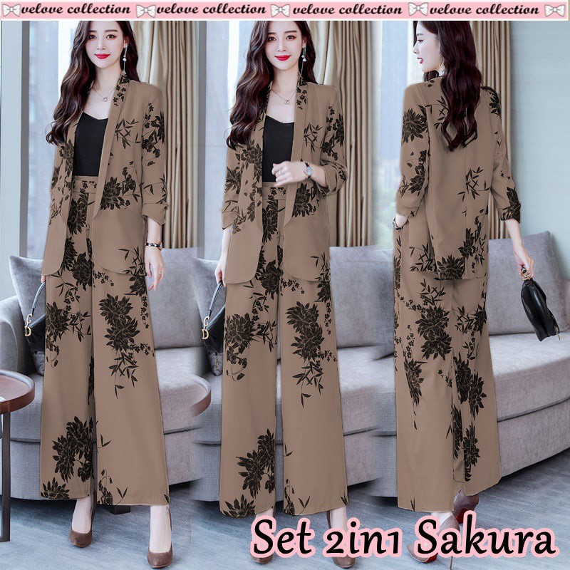 MIA STORY FASHION Setelan Motif Bunga 5 Warna One Set Cardy + Celana Super Cantik Setelan Wanita Kekinian-Coksu