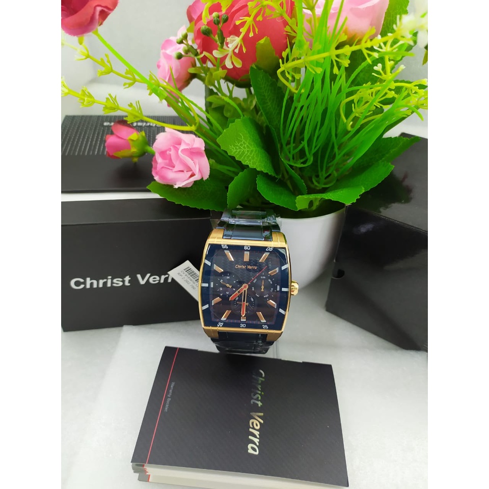 JAM TANGAN COUPLE CHRIST VERRA CV913197G-18 BLK/ BLACK ROSEGOLD ORIGINAL