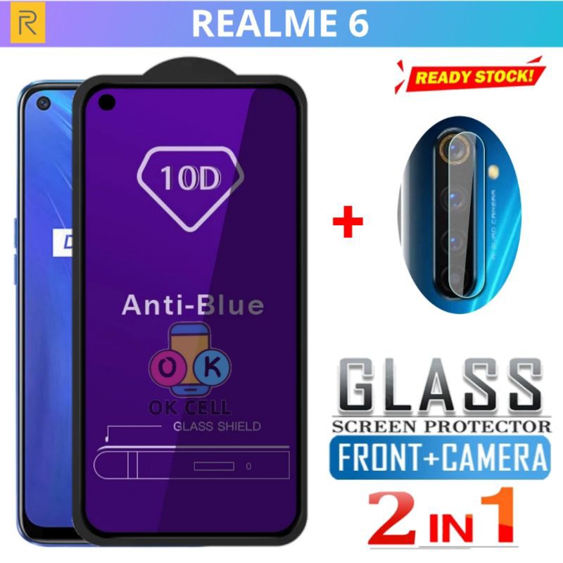 2in1 - Tempered Glass Anti Blue Light Realme 6 - TG Anti Gores Blue Radiasi Realmi 6 Full Layar