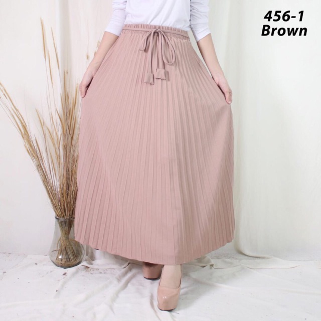 456 - BD ROK PLISKET TALI PINGGANG POLOS ABG ANAK MUDA PLEATED SKIRT FLARE MAXI PANJANG HYGET MURAH