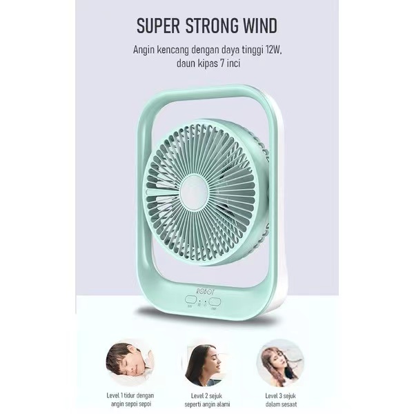 Kipas ROBOT RT-BF13 Portable Fan 4000mAh Kipas Angin Rotatable 300° 7inch LED Garansi Original Resmi