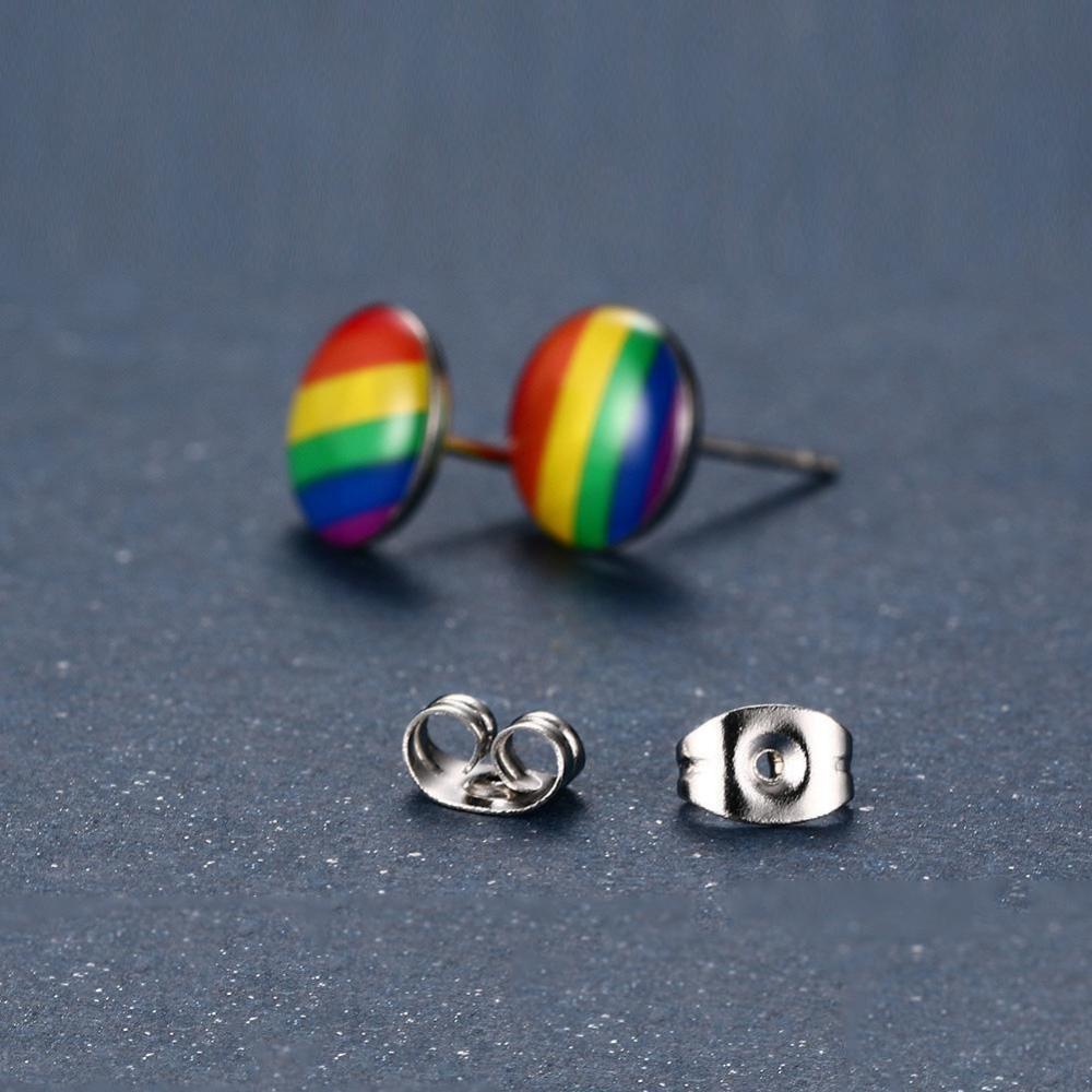 Timekey LGBT Anting Tusuk Stainless Steel Desain Pelangi Untuk Pria / Wanita A6K9