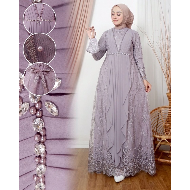 Gamis Tile Bordir|Gamis Pesta Mewah|Gamis Kondangan Jumbo|Gamis Tile Mutiara|Gamis Bordir Mewah|Gami