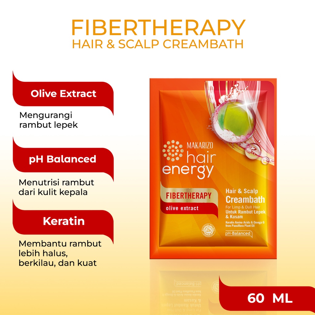 Makarizo Hair Energy Fibertherapy Hair & Scalp Creambath Olive 60 mL / Perawatan Rambut / Hijab-1
