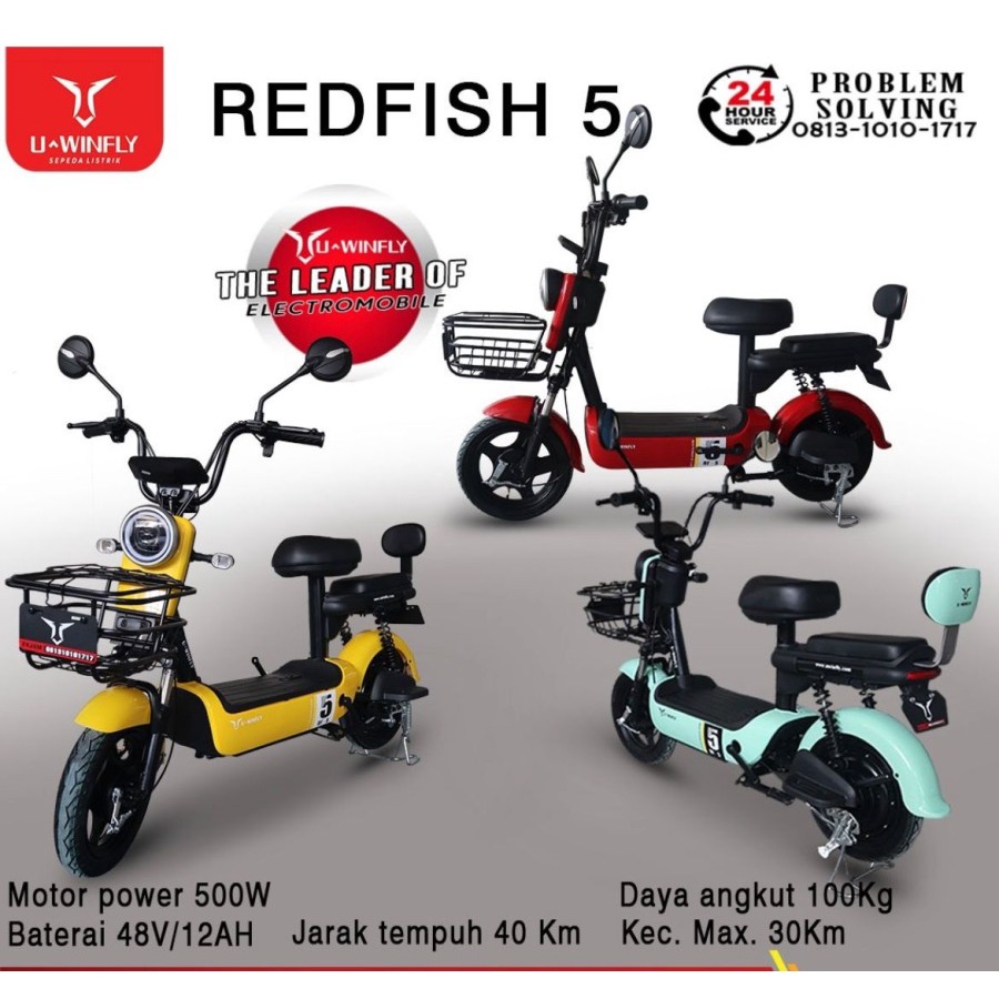 Sepeda Motor Listrik Uwinfly RedFish 5 u winfly red fish RF u-winfly RF5 Terbaru portable charger ba