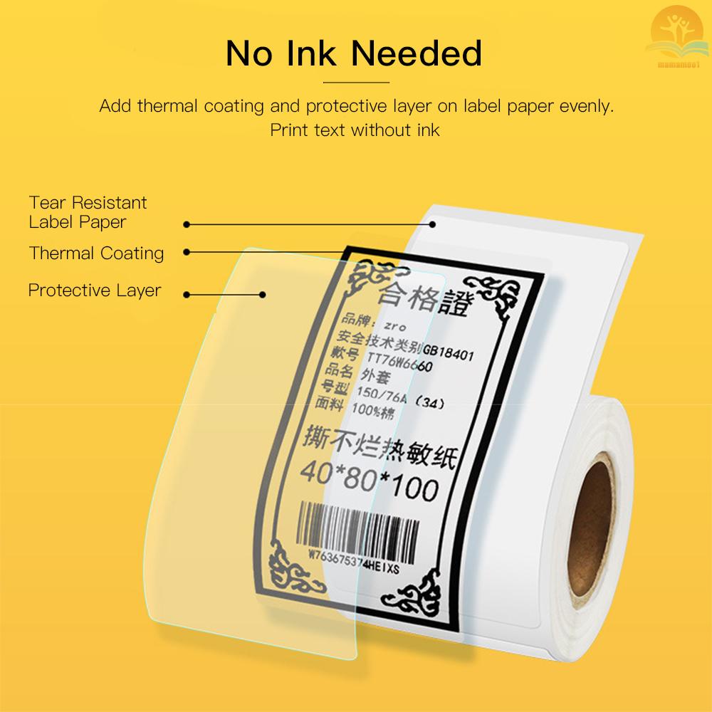 Niimbot White Blank Thermal Printing Paper Roll Barcode Price Size Name Label Paper Waterproof Oil-Proof Tear Resistant 40*20mm 320sheets/roll for B3S/B11 Thermal Printer for Home Organizer Supermarket Warehouse