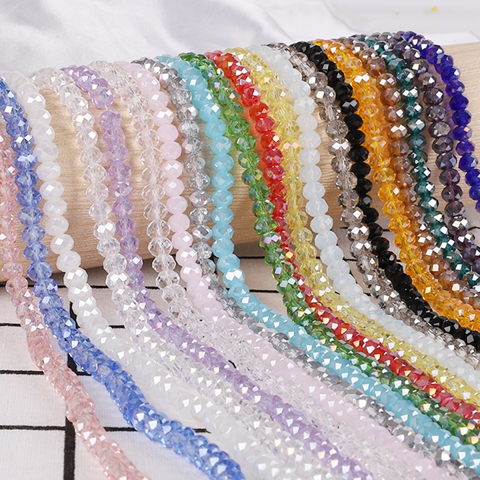 Grosir 4mm Multicolor Rondelle Faceted Glass Beads Czech Crystal Beads Untuk Perhiasan Kerajinan Jahit Aksesoris Pakaian