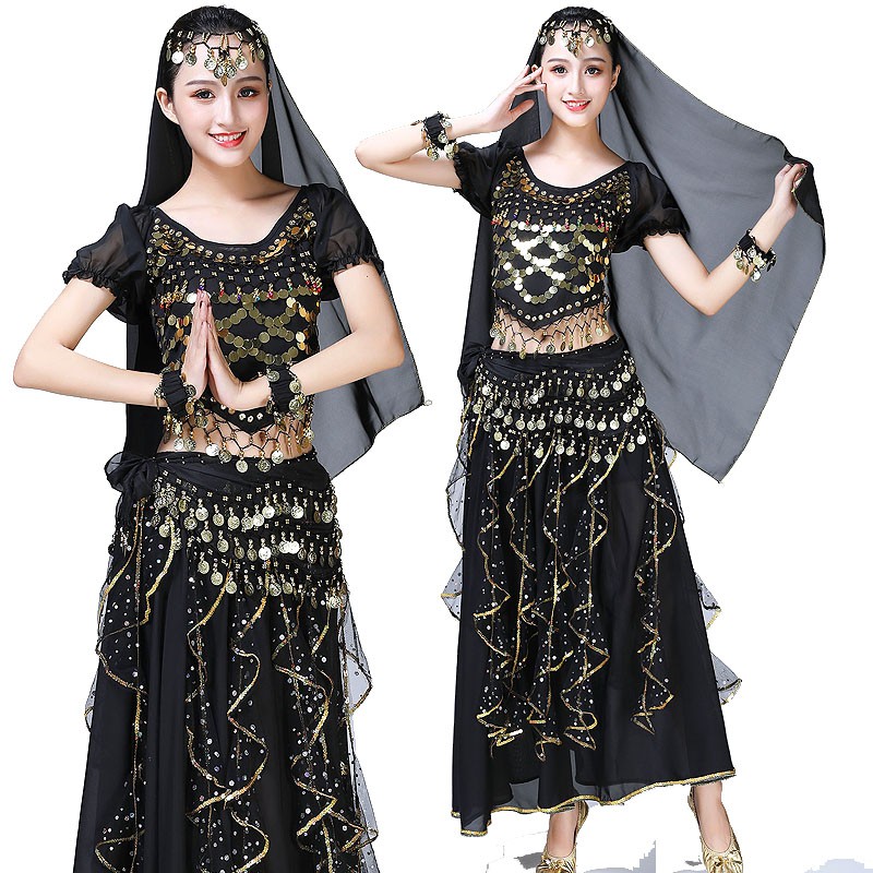 KOSTUM TARI PERUT TARI TAMBORIN ARABIC BELLY DANCE SUIT SET ATASAN BAWAHAN BAJU ROK PENTAS PUTRI JASMINE ALADIN KOIN COIN