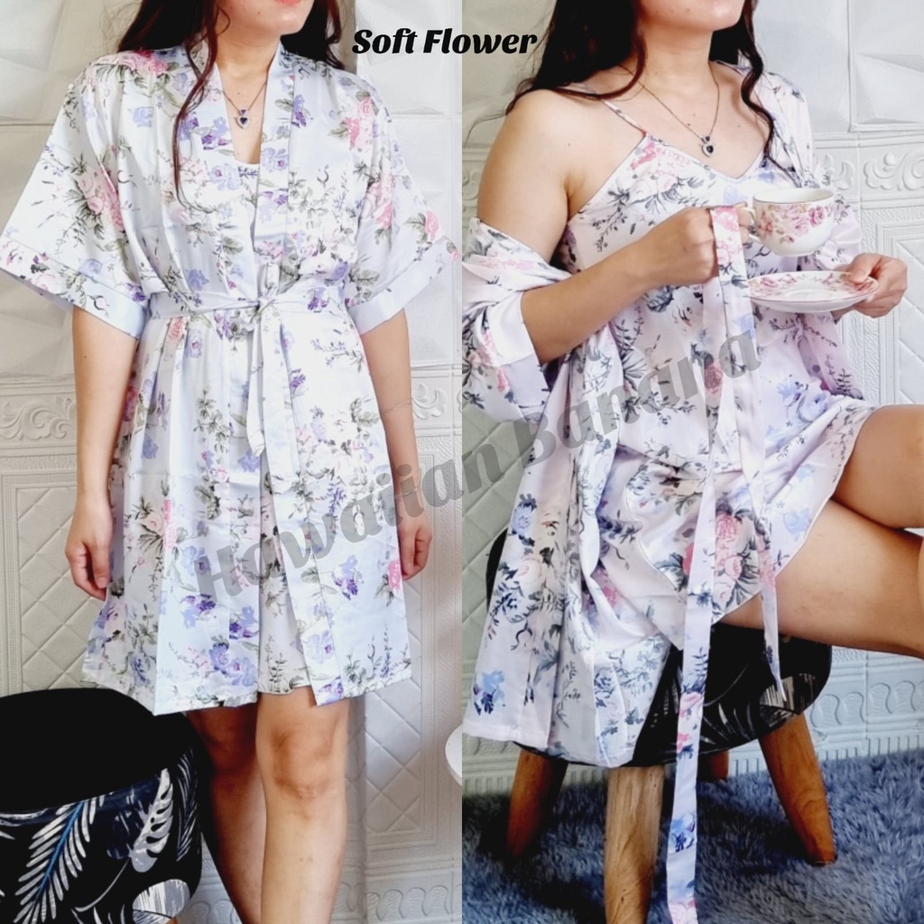 Baju Tidur Kimono Dress Satin Satu Tali Sexy 2 in 1 Sexy / Bahan satin import