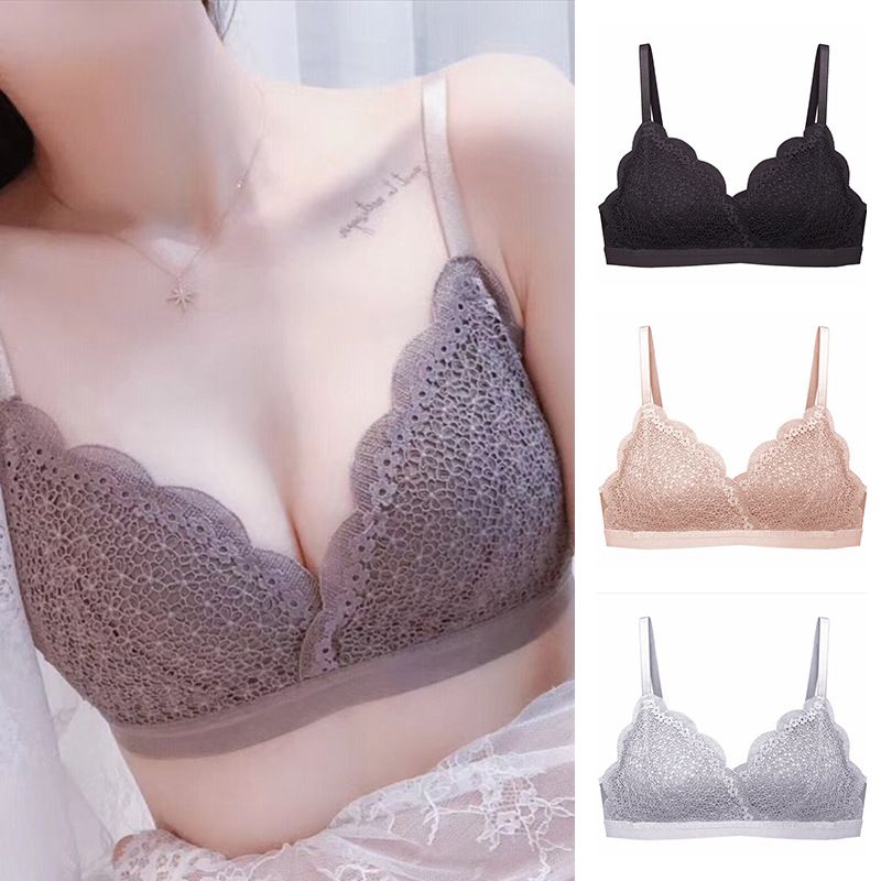 【 Bra Mall 】BM-183 Pakaian Dalam Wanita Bra Cup Segitiga Tanpa Kawat / BH Push Up Renda / Beha Wanita Sexy