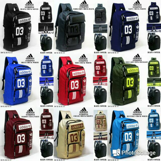 FREE RAIN COVER - TAS ADIDAS STRIPES - TAS SEKOLAH - TAS OLAHRAGA - TAS PRIA