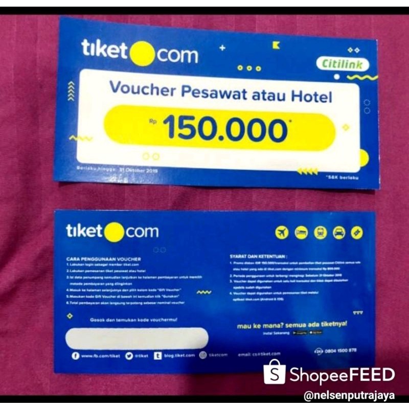 VOUCHER 150K TIKET.COM  LION GROUP ( BATIK,WINGS,LION,SUPERJET )