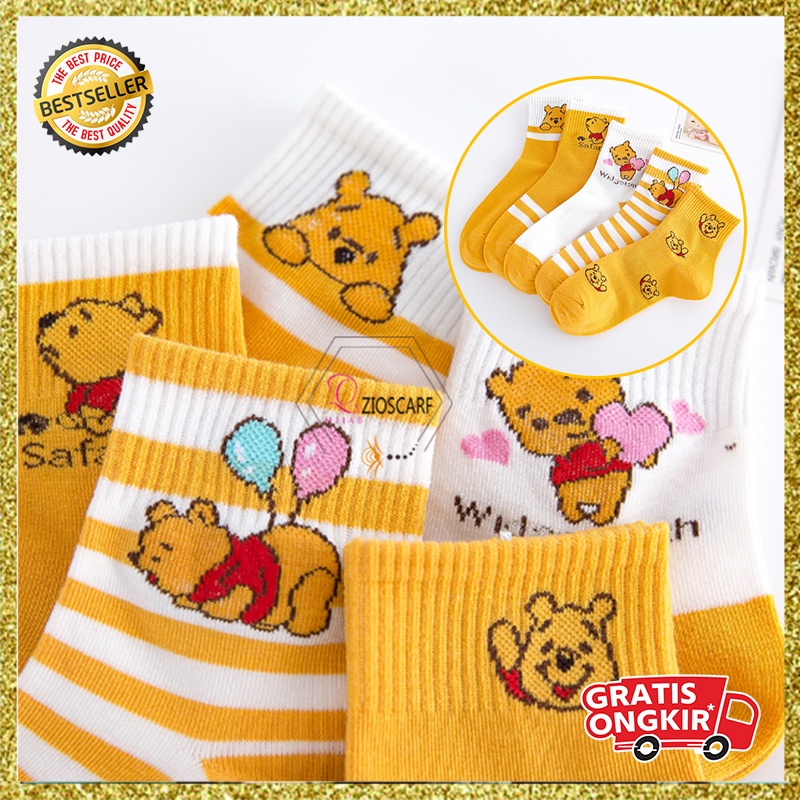 KAOS KAKI ANAK PEREMPUAN KARAKTER WINNIE THE POOH KAOS KAKI BAYI MOTIF LUCU BAHAN KAIN TEBAL IMPORT KLH