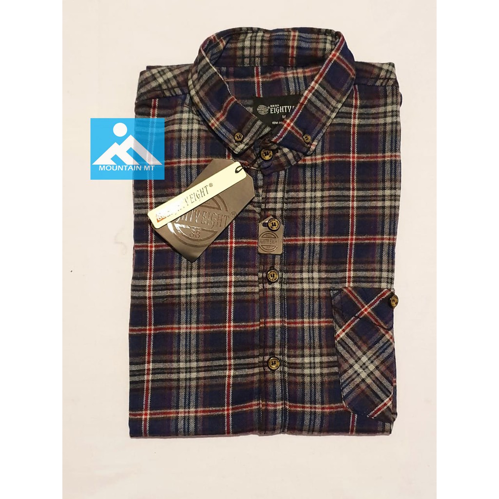 Kemeja Flannel Brill Eigthy Eight Navy Grey Red Line Lengan Panjang