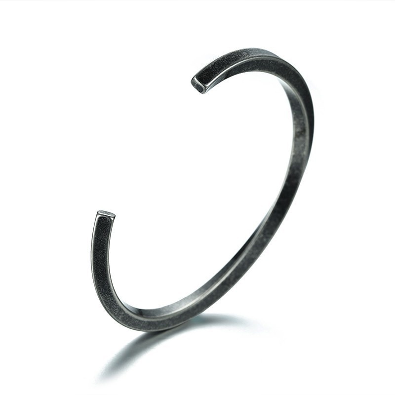 Gelang Bangle Ukir Tipe C Bahan Stainless Steel Warna Silver Gaya Antik Untuk Unisex