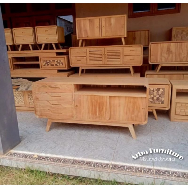 Jual Nakas Buffet Meja Tv Minimalis Modern Kayu Jati Non Finishing