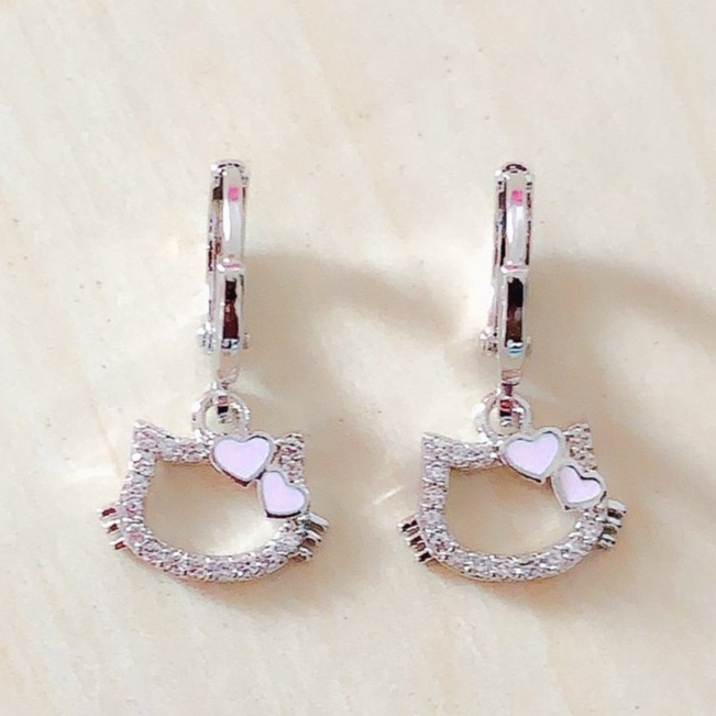 Anting Anak Mouse Head Pink Silver Xuping